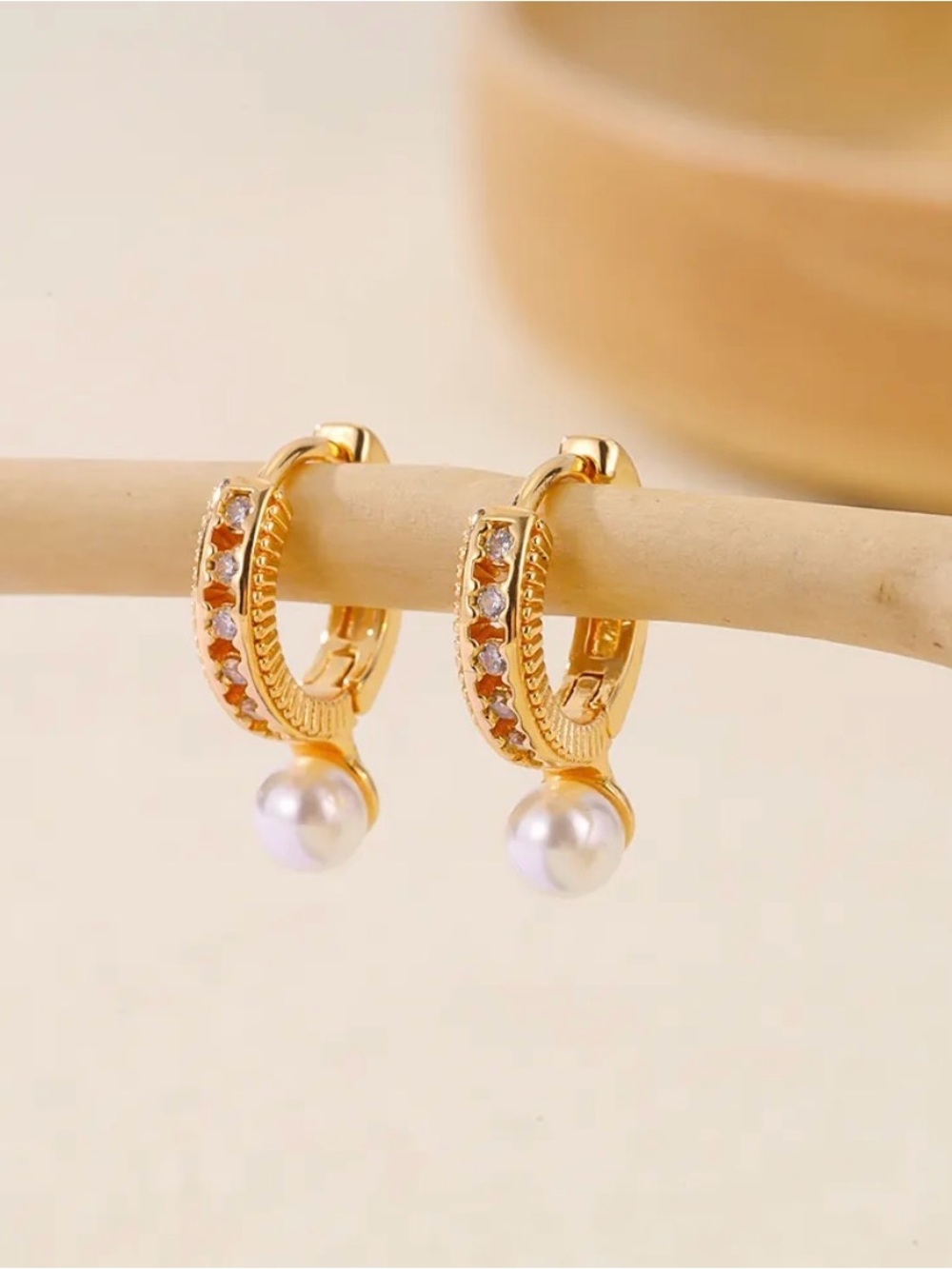 High quality 18k Gold plated Pearl Drop Hoop Earrings with Crystals